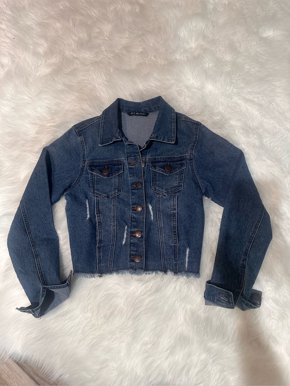 VIP Blue Distressed Cropped Denim Jacket